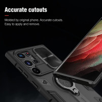 Луксозен HYBRID гръб Nillkin Cam Shield ARMOR CASE за Samsung Galaxy S22 Ultra 5G S908 черен 